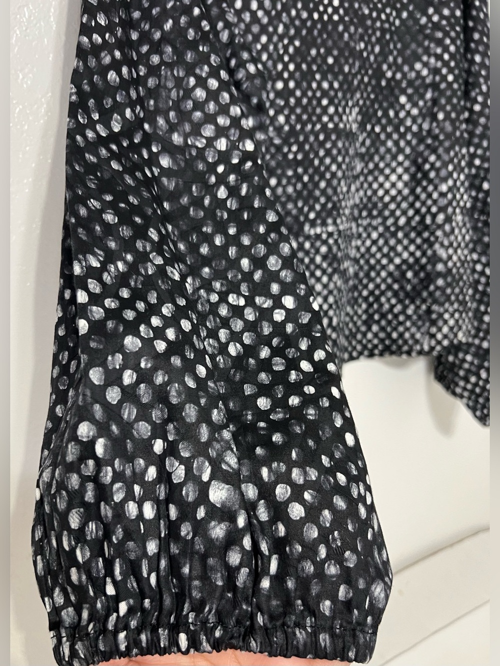 Marita Huurinainen Black White Polka Dot Cotton Blouse Balloon Sleeve Top M - Picture 5 of 7